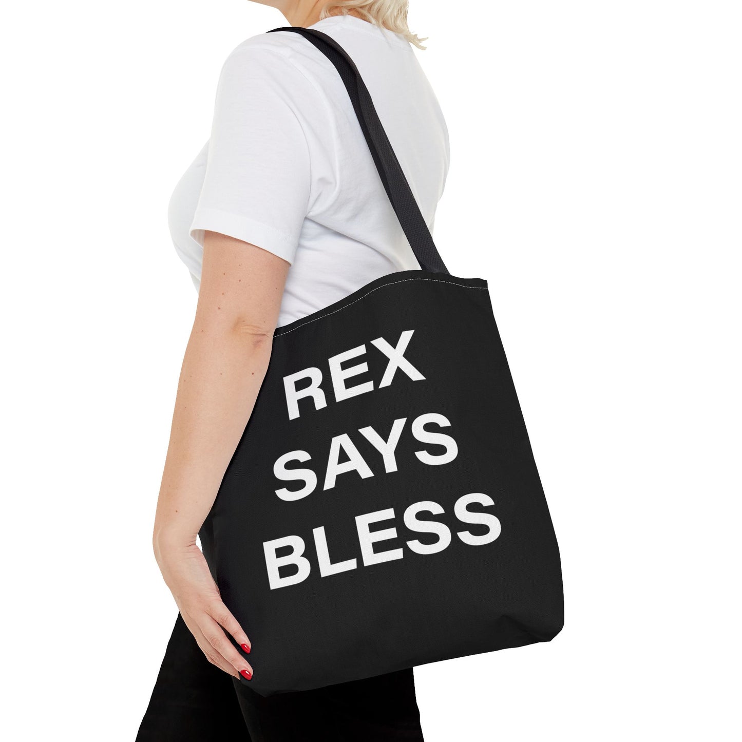 REX SAYS BLESS - Tote Bag - BLACK - CHOOSE HANDLE COLOR AND SIZE