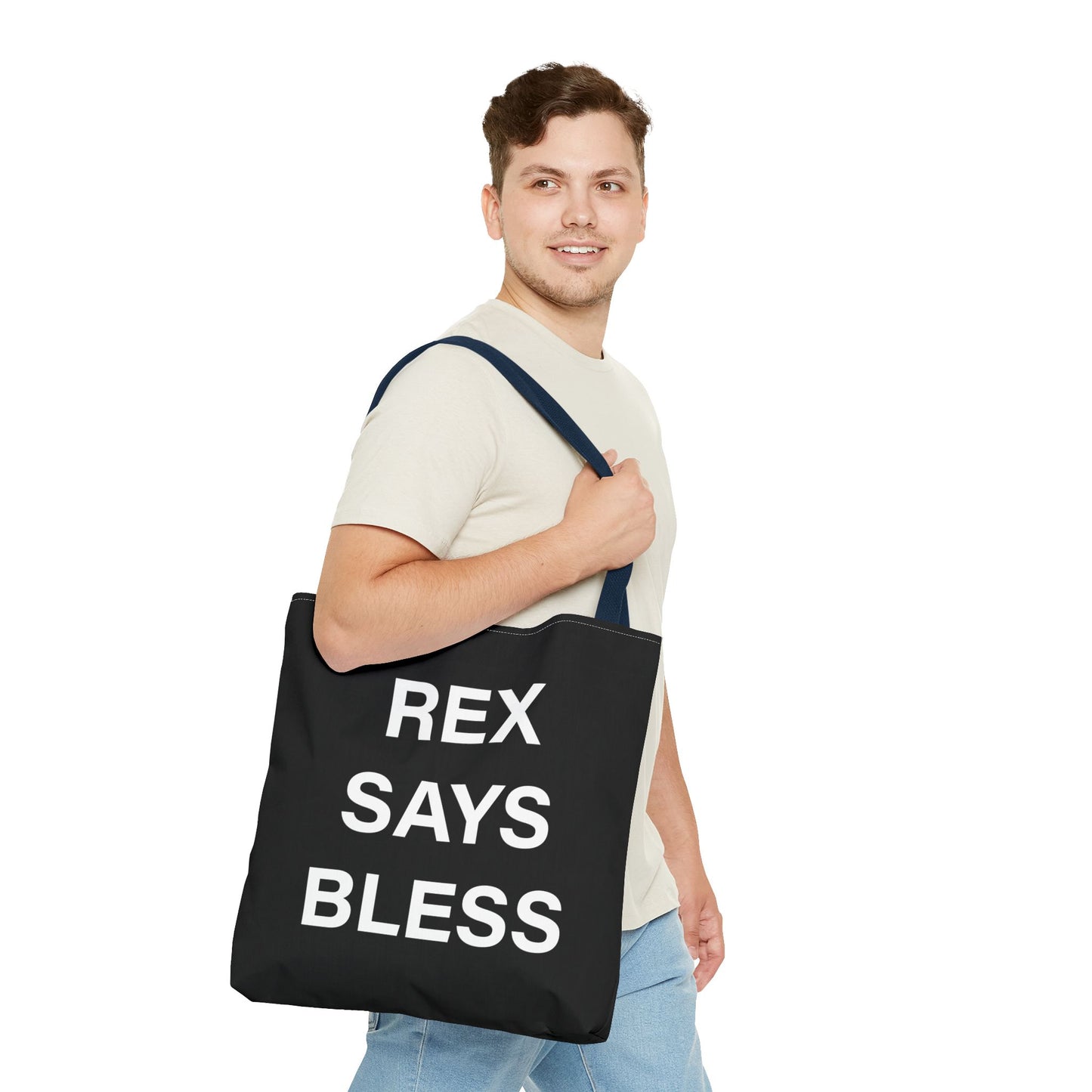 REX SAYS BLESS - Tote Bag - BLACK - CHOOSE HANDLE COLOR AND SIZE