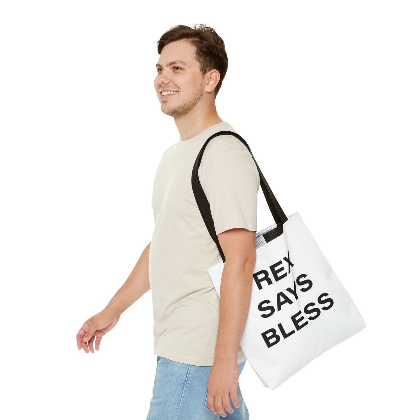 REX SAYS BLESS - Tote Bag - WHITE - CHOOSE HANDLE COLOR AND SIZE