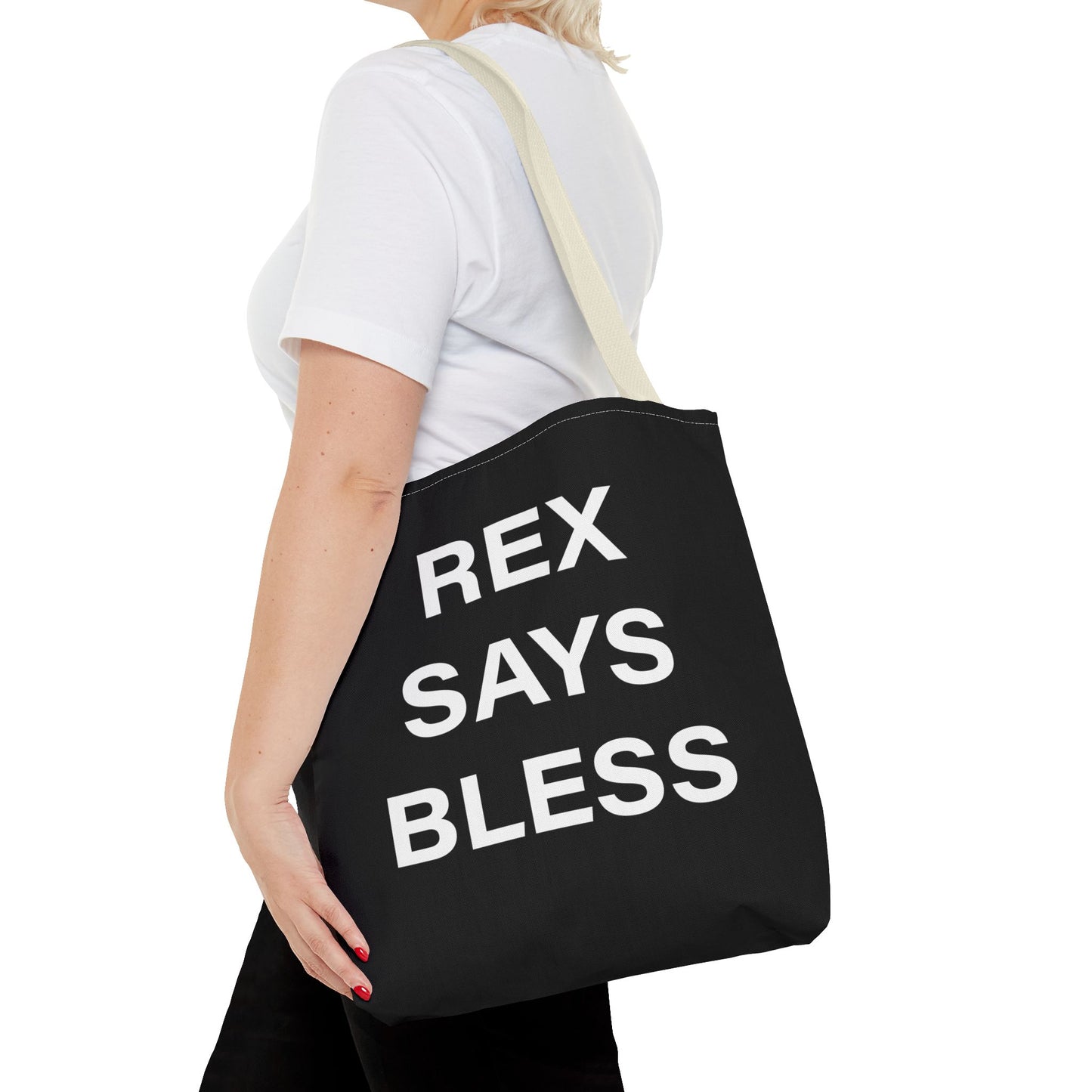 REX SAYS BLESS - Tote Bag - BLACK - CHOOSE HANDLE COLOR AND SIZE