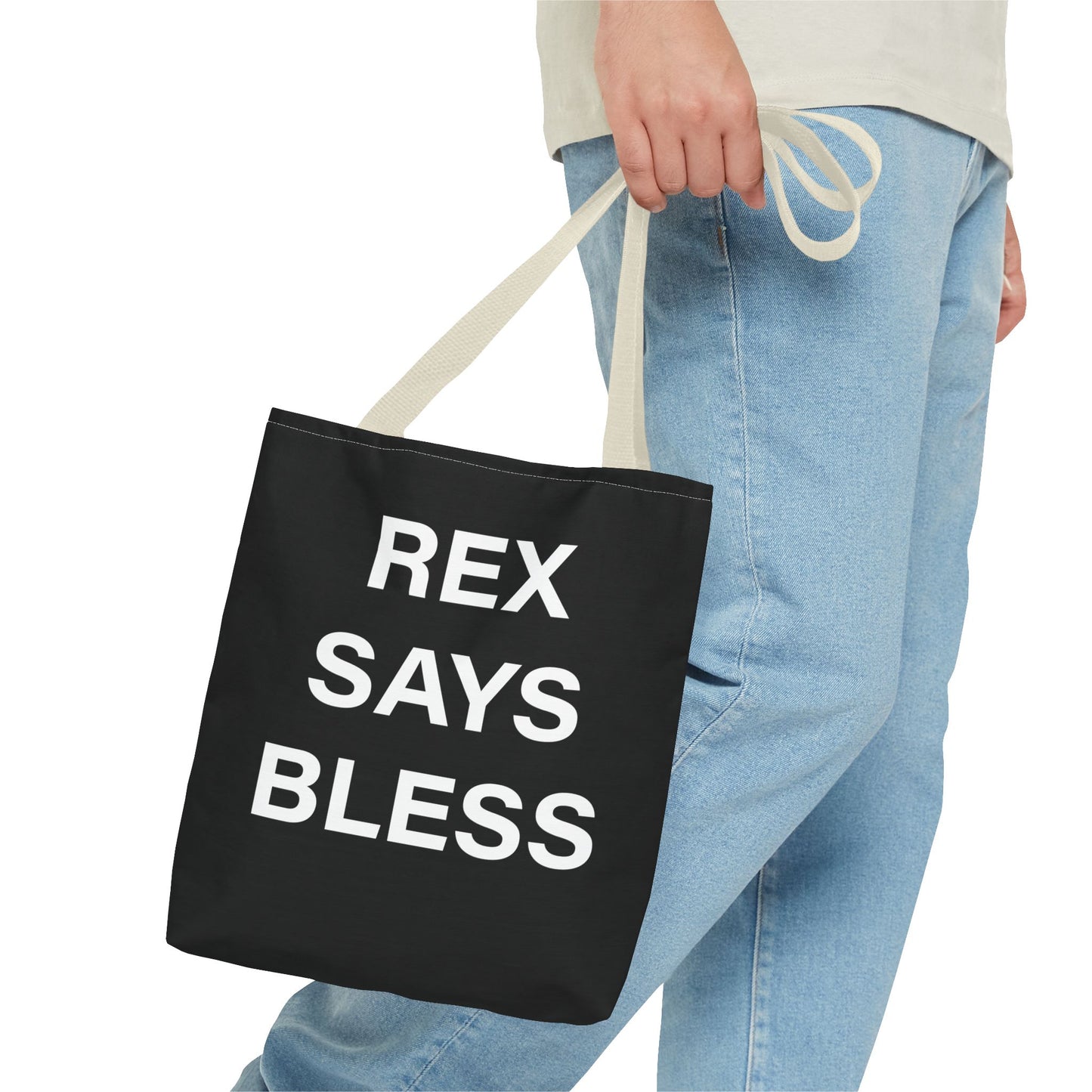 REX SAYS BLESS - Tote Bag - BLACK - CHOOSE HANDLE COLOR AND SIZE