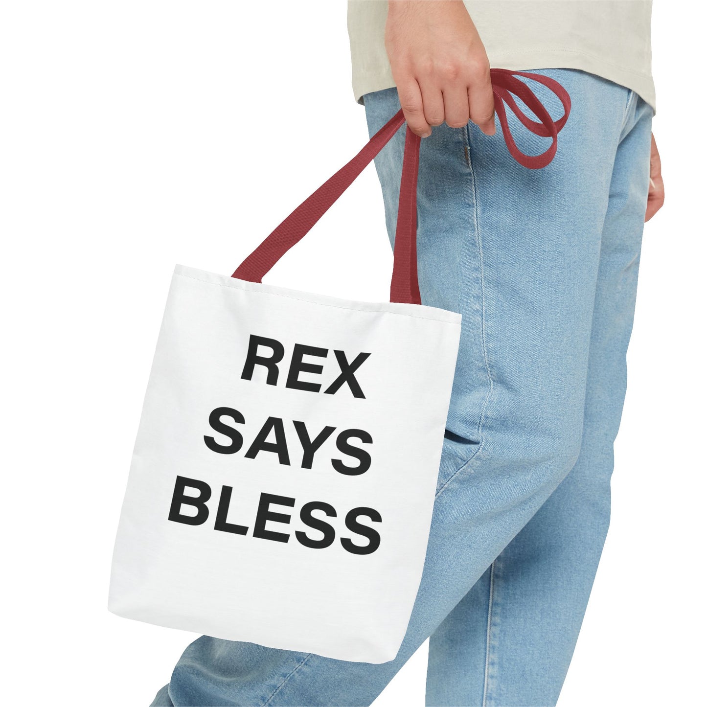 REX SAYS BLESS - Tote Bag - WHITE - CHOOSE HANDLE COLOR AND SIZE