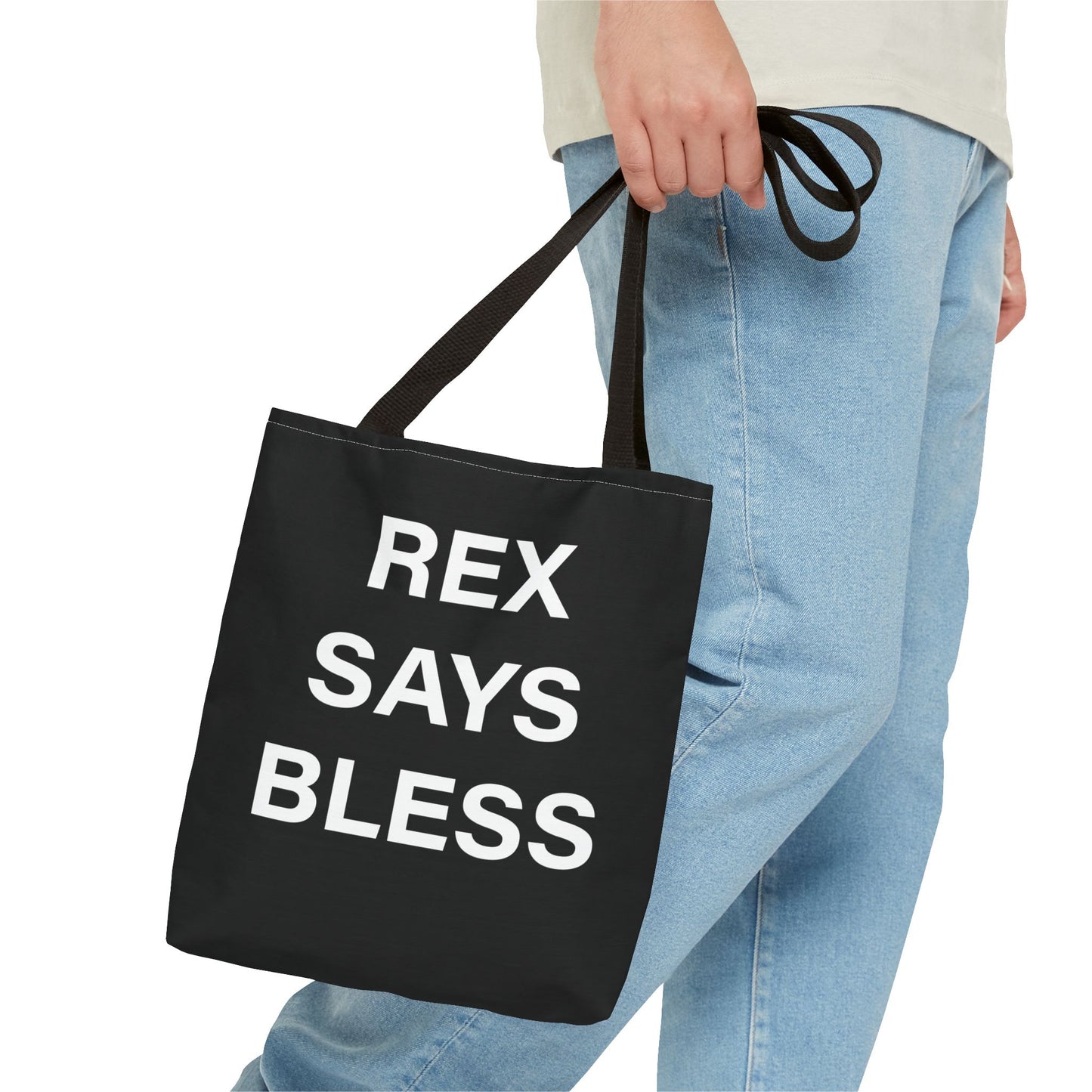 REX SAYS BLESS - Tote Bag - BLACK - CHOOSE HANDLE COLOR AND SIZE