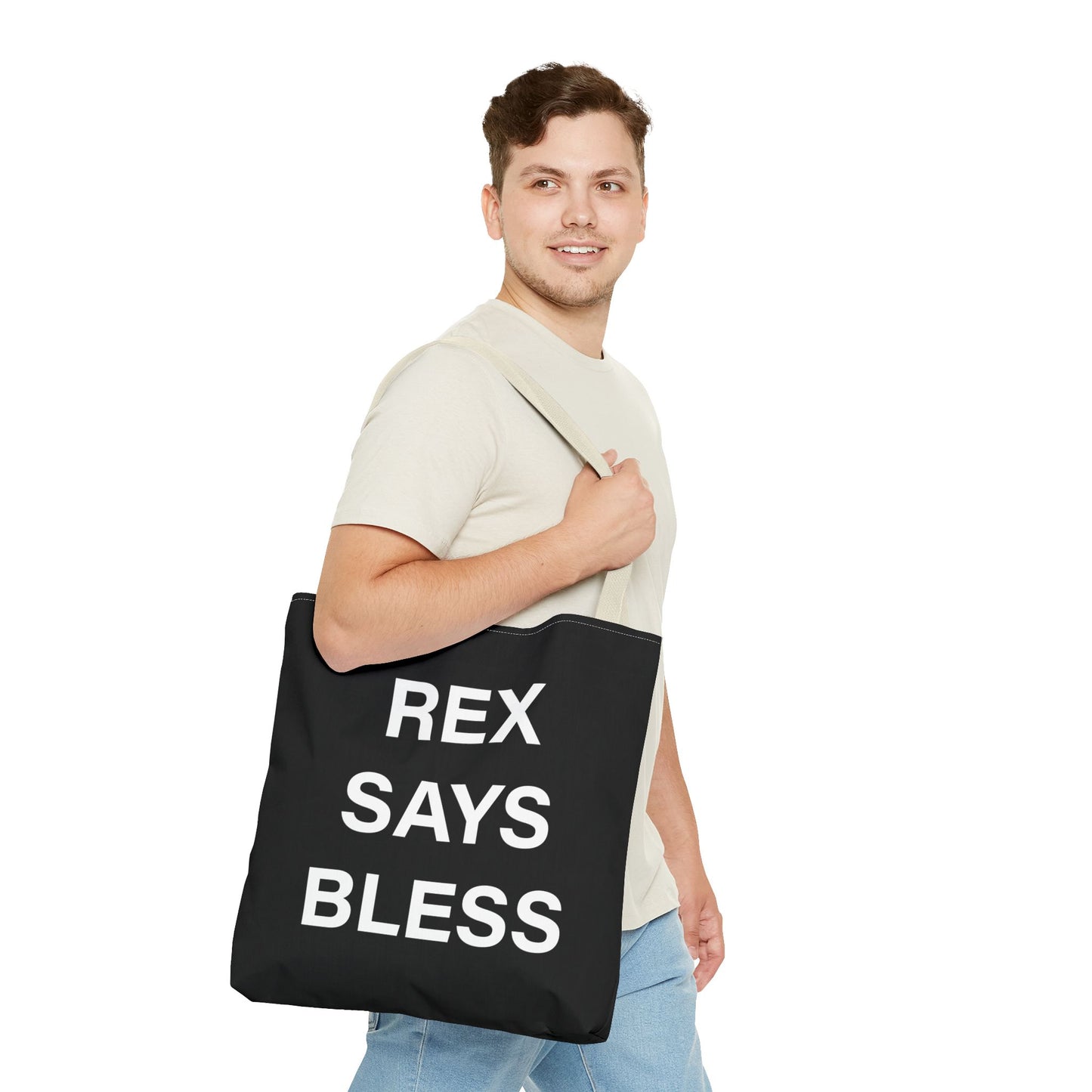 REX SAYS BLESS - Tote Bag - BLACK - CHOOSE HANDLE COLOR AND SIZE