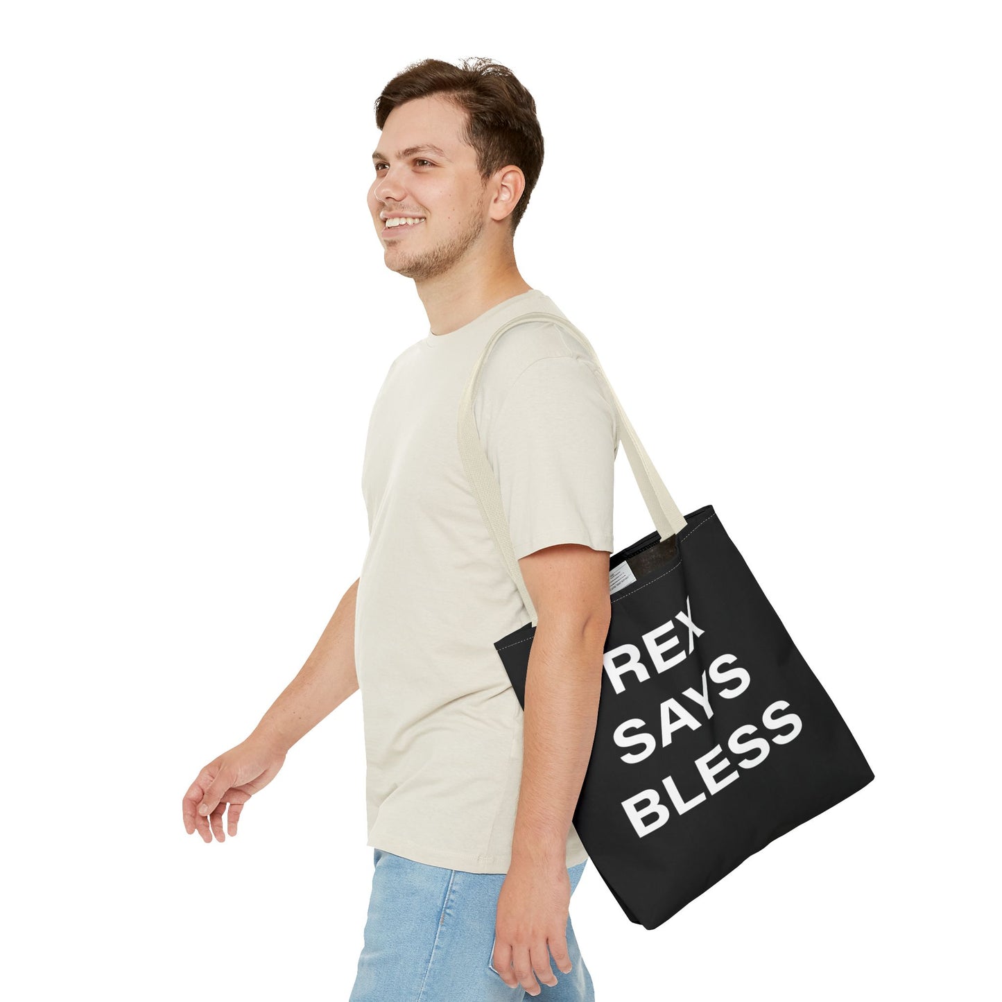 REX SAYS BLESS - Tote Bag - BLACK - CHOOSE HANDLE COLOR AND SIZE