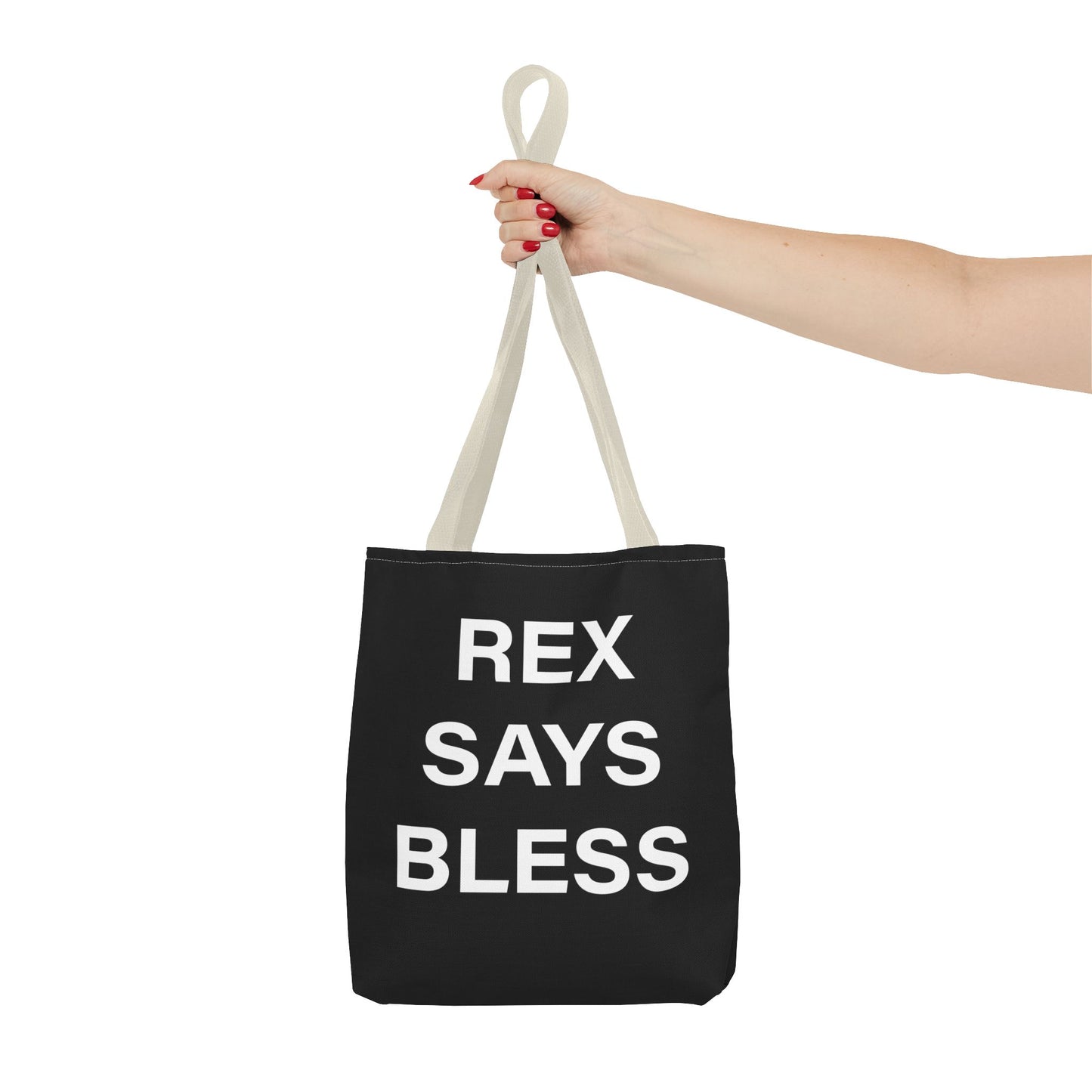REX SAYS BLESS - Tote Bag - BLACK - CHOOSE HANDLE COLOR AND SIZE