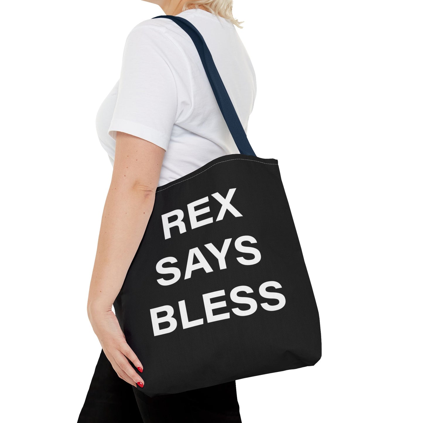 REX SAYS BLESS - Tote Bag - BLACK - CHOOSE HANDLE COLOR AND SIZE