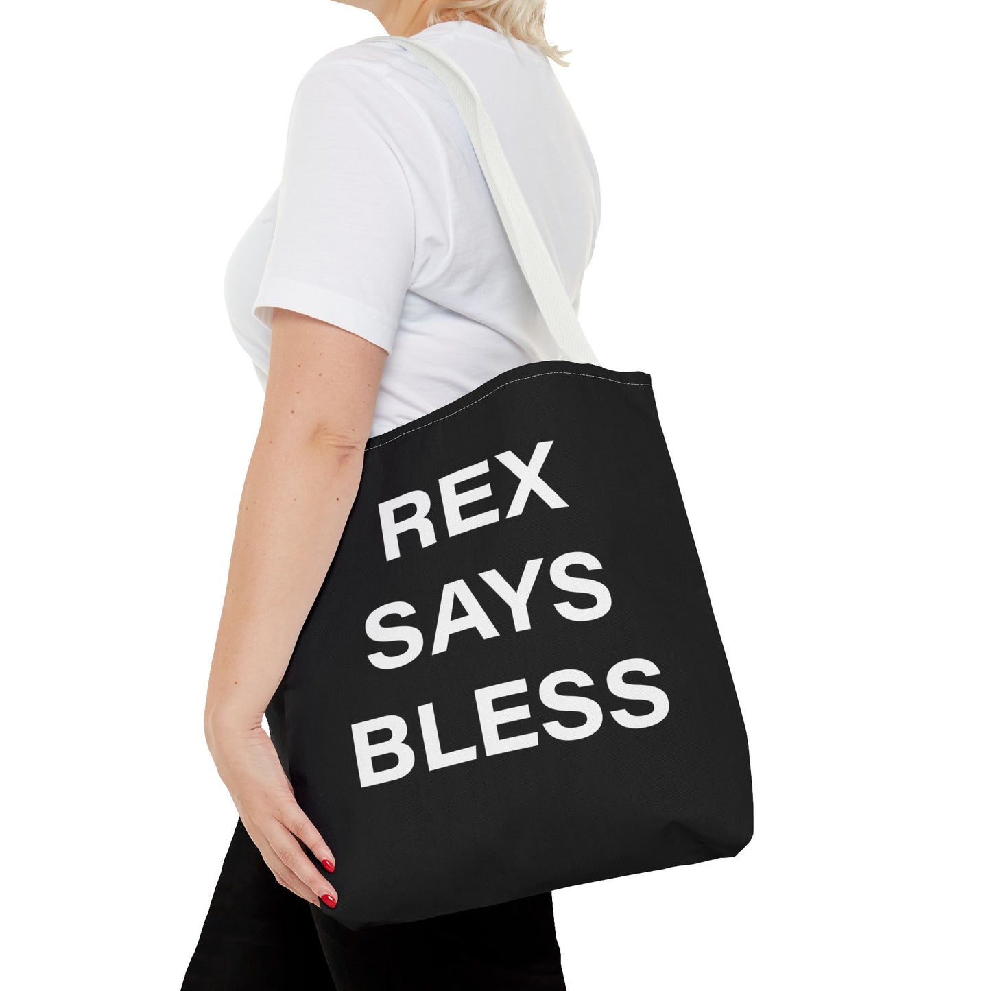 REX SAYS BLESS - Tote Bag - BLACK - CHOOSE HANDLE COLOR AND SIZE