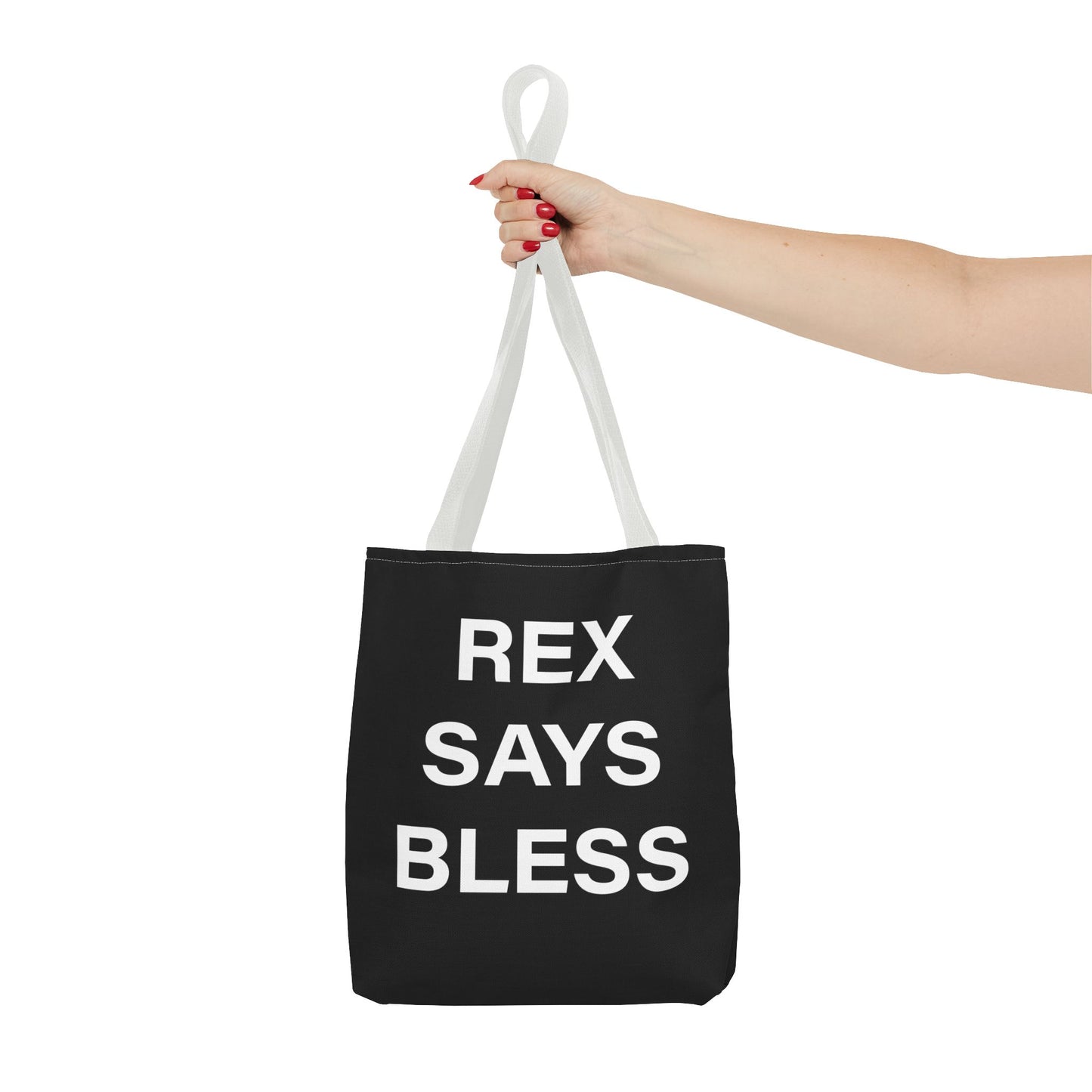 REX SAYS BLESS - Tote Bag - BLACK - CHOOSE HANDLE COLOR AND SIZE