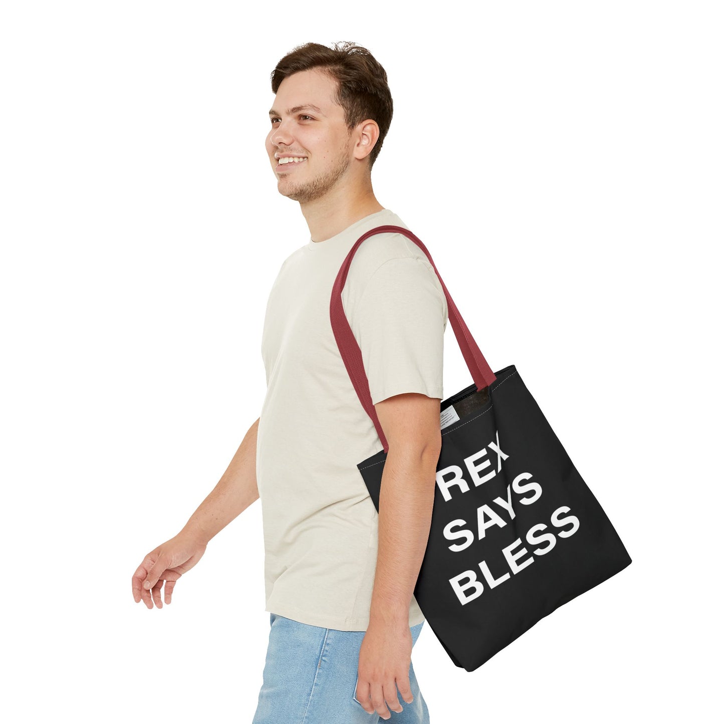 REX SAYS BLESS - Tote Bag - BLACK - CHOOSE HANDLE COLOR AND SIZE