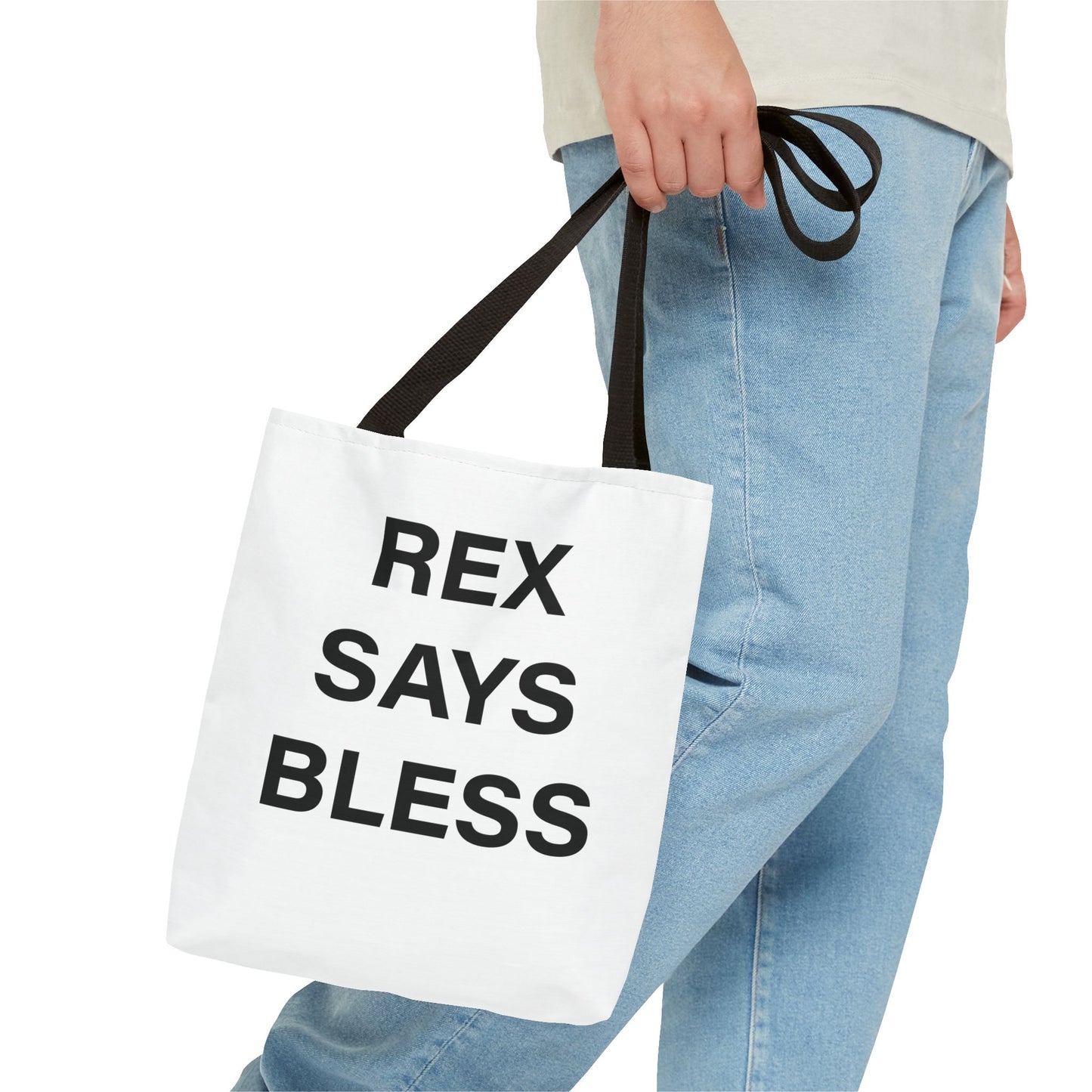REX SAYS BLESS - Tote Bag - WHITE - CHOOSE HANDLE COLOR AND SIZE