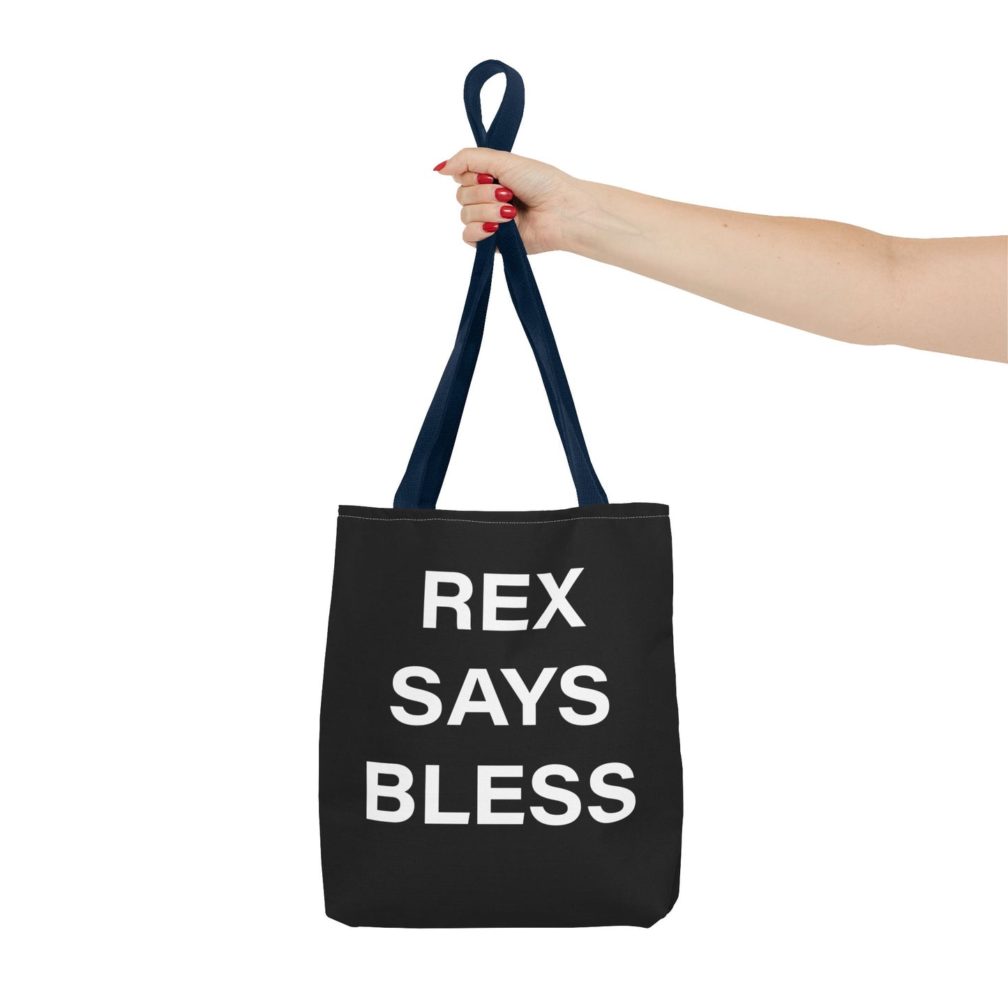 REX SAYS BLESS - Tote Bag - BLACK - CHOOSE HANDLE COLOR AND SIZE