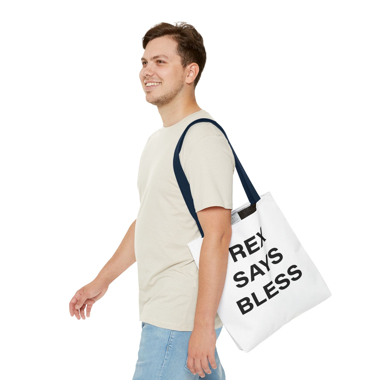 REX SAYS BLESS - Tote Bag - WHITE - CHOOSE HANDLE COLOR AND SIZE