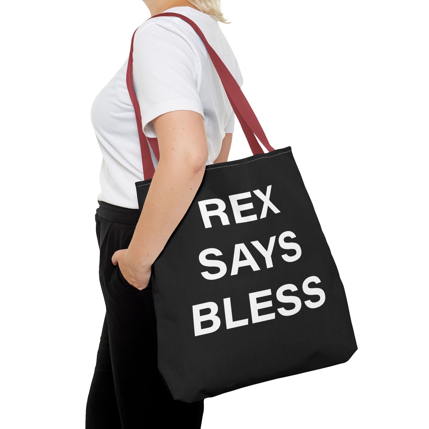 REX SAYS BLESS - Tote Bag - BLACK - CHOOSE HANDLE COLOR AND SIZE