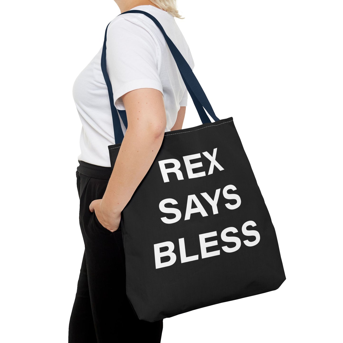 REX SAYS BLESS - Tote Bag - BLACK - CHOOSE HANDLE COLOR AND SIZE