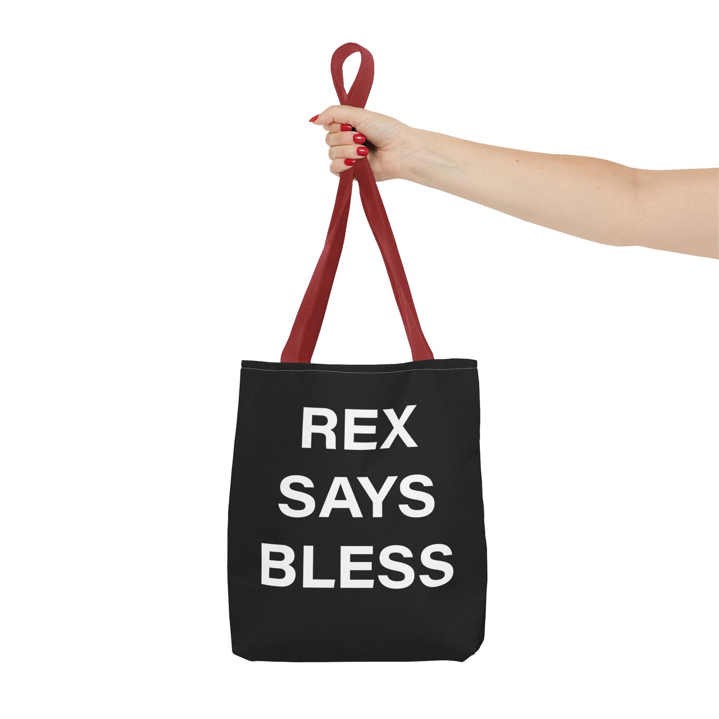 REX SAYS BLESS - Tote Bag - BLACK - CHOOSE HANDLE COLOR AND SIZE