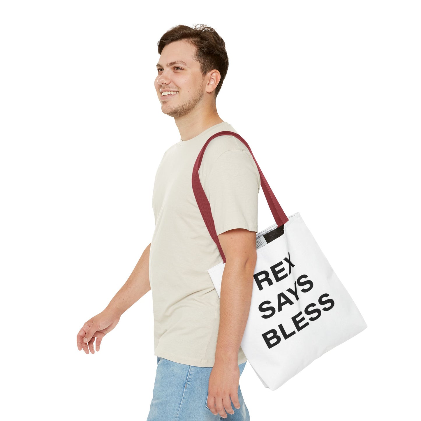 REX SAYS BLESS - Tote Bag - WHITE - CHOOSE HANDLE COLOR AND SIZE