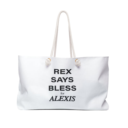 Rex says Bless for Alexis Weekender Bag WHITE