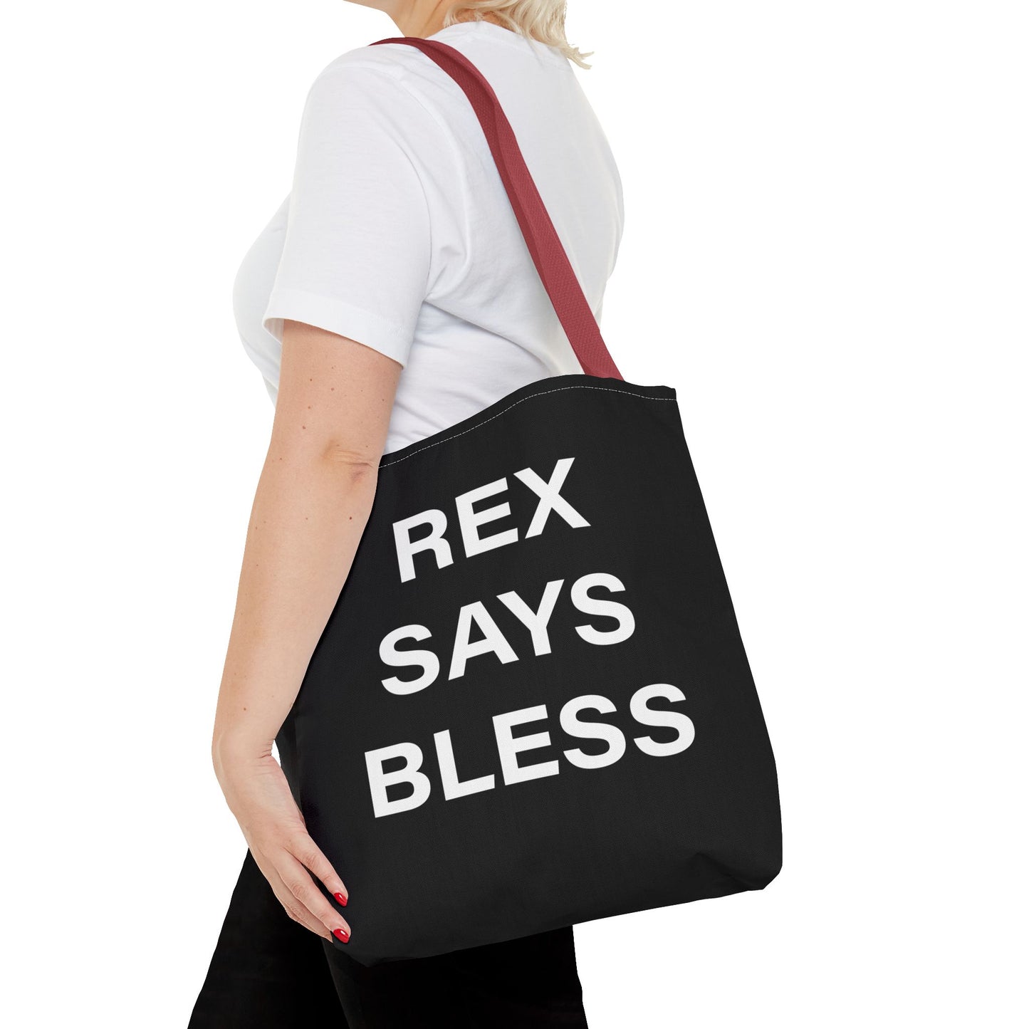 REX SAYS BLESS - Tote Bag - BLACK - CHOOSE HANDLE COLOR AND SIZE