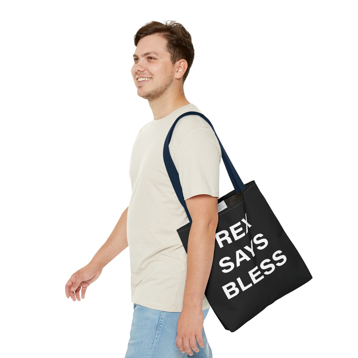 REX SAYS BLESS - Tote Bag - BLACK - CHOOSE HANDLE COLOR AND SIZE
