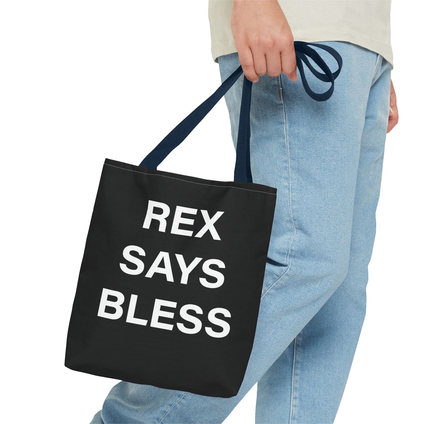 REX SAYS BLESS - Tote Bag - BLACK - CHOOSE HANDLE COLOR AND SIZE
