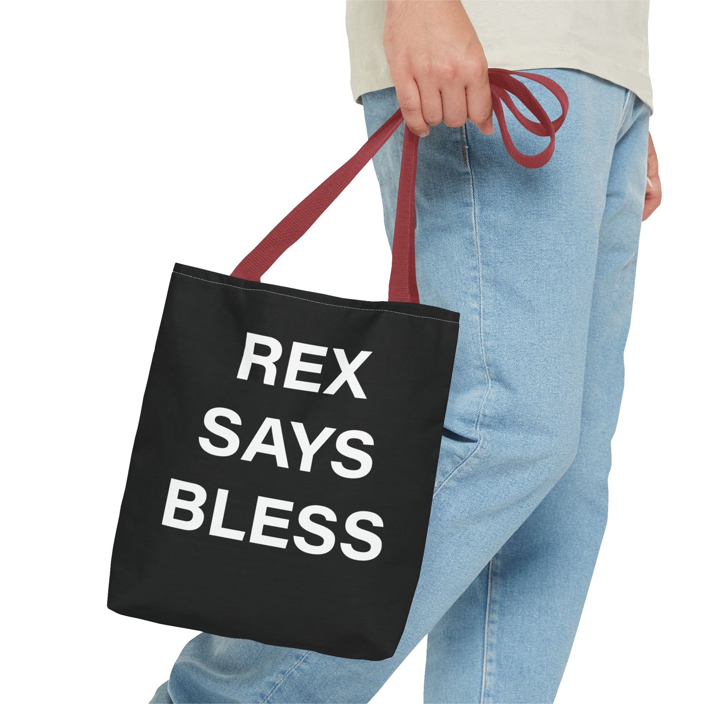 REX SAYS BLESS - Tote Bag - BLACK - CHOOSE HANDLE COLOR AND SIZE