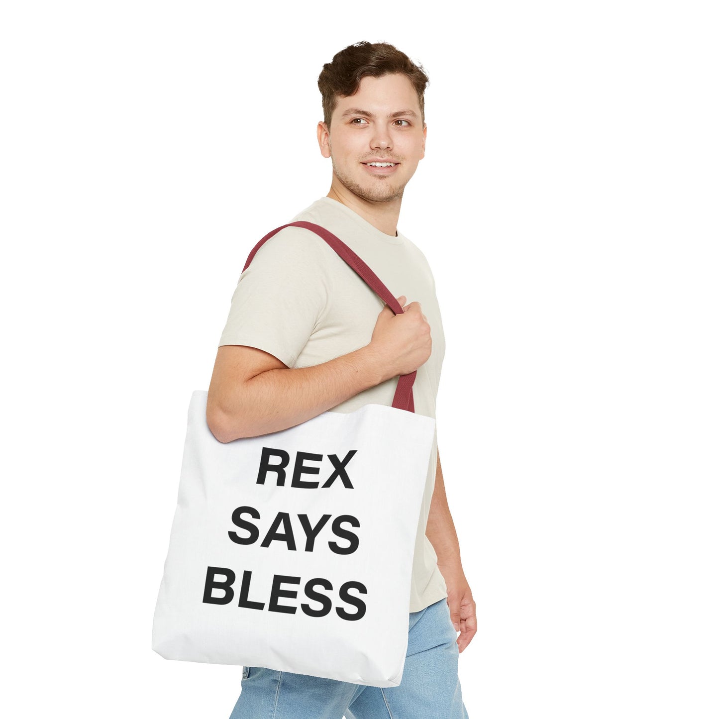 REX SAYS BLESS - Tote Bag - WHITE - CHOOSE HANDLE COLOR AND SIZE