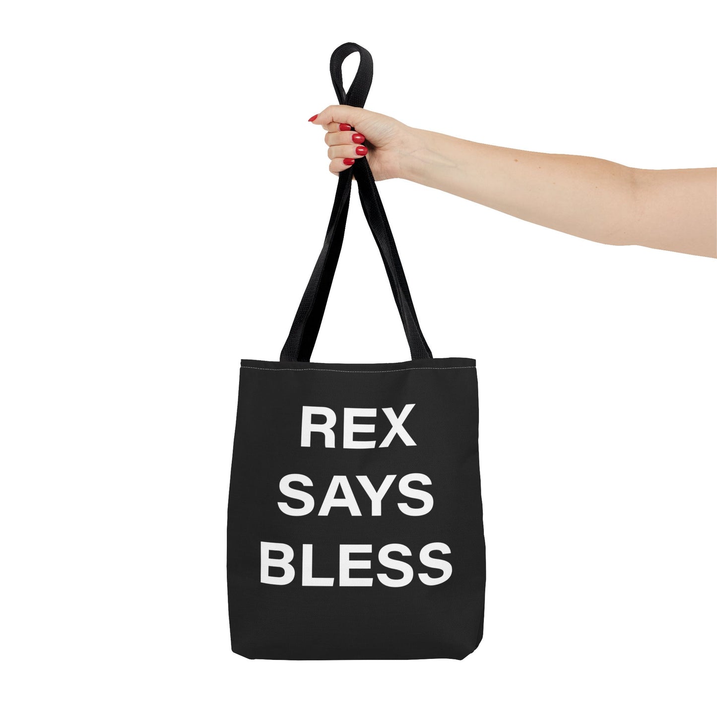 REX SAYS BLESS - Tote Bag - BLACK - CHOOSE HANDLE COLOR AND SIZE