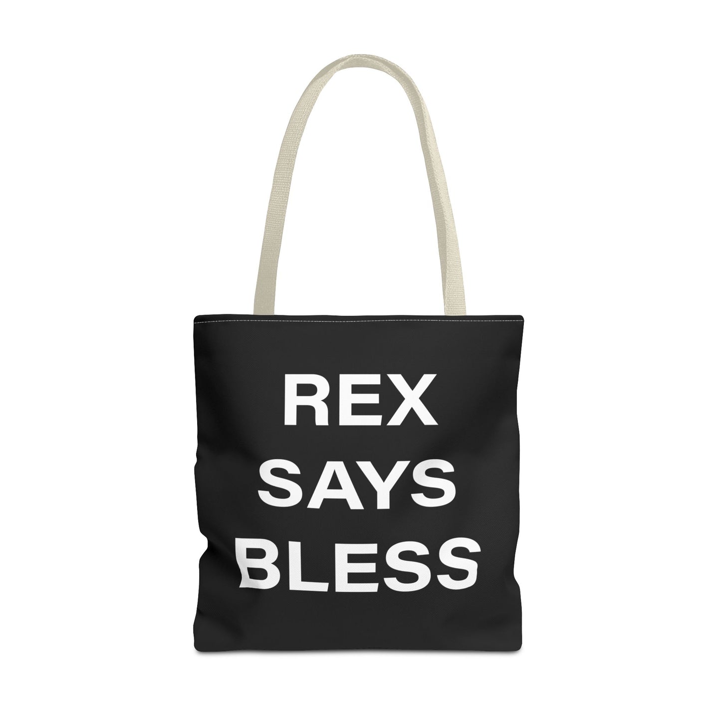 REX SAYS BLESS - Tote Bag - BLACK - CHOOSE HANDLE COLOR AND SIZE