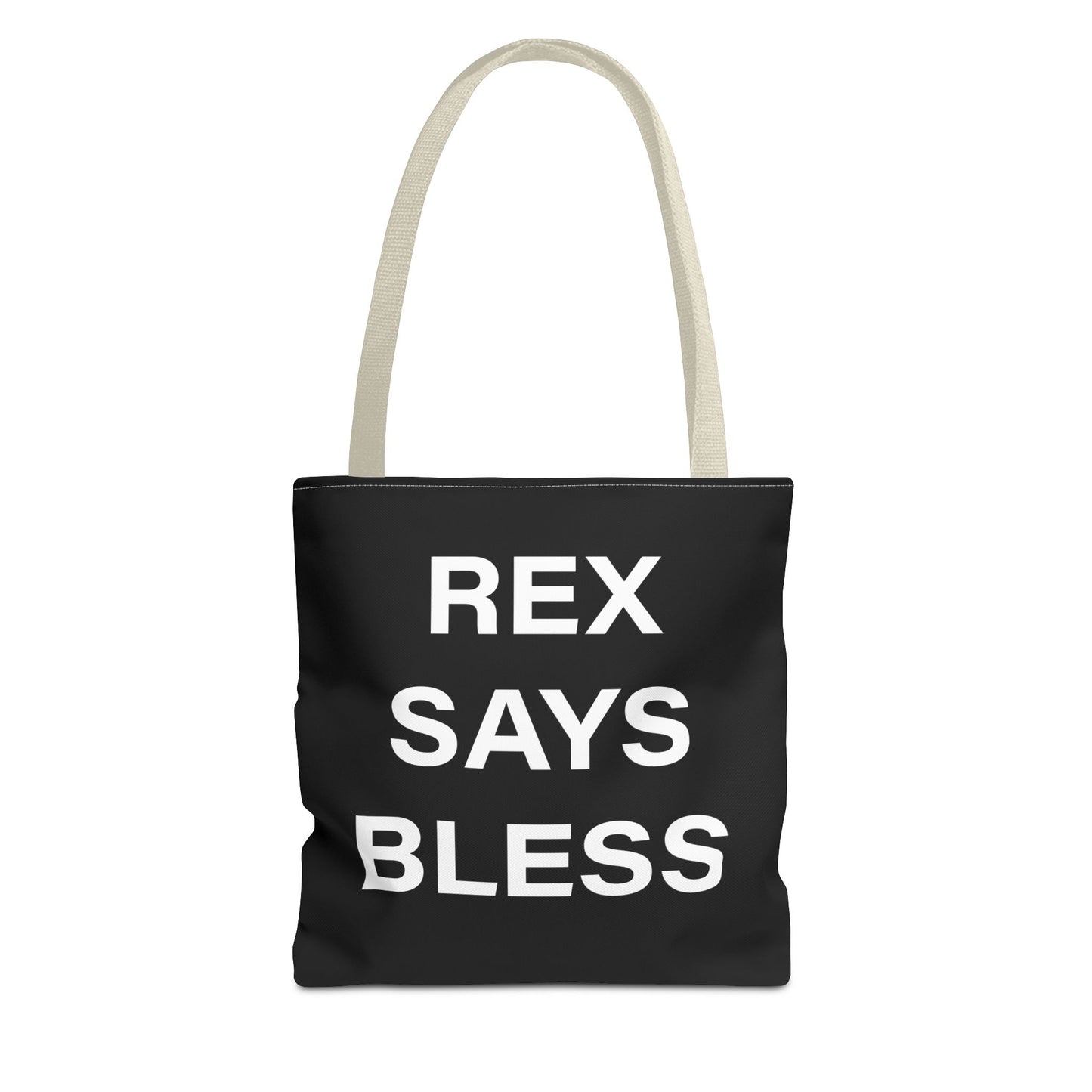 REX SAYS BLESS - Tote Bag - BLACK - CHOOSE HANDLE COLOR AND SIZE